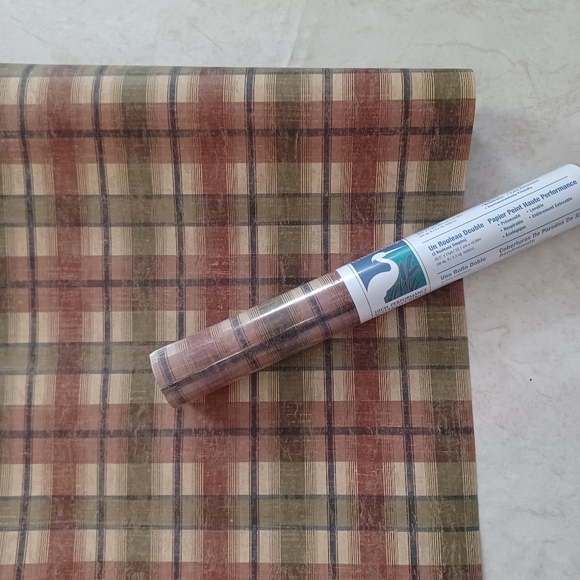 Wallpaper Nellie Brick Wooden Plaid Green, Red, Beige - Picture 5 of 11